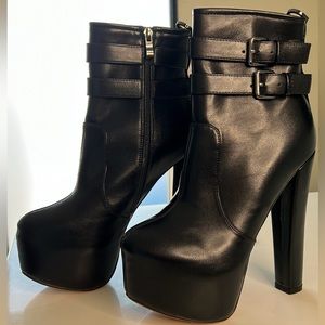 Black leather platform booties